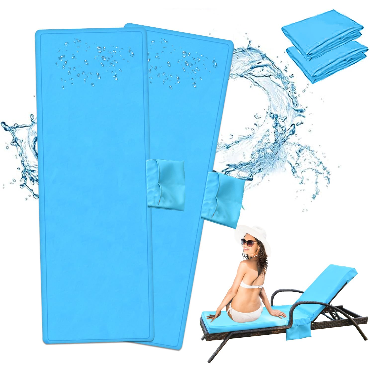 Photo 1 of Tikitup 2PCS Outdoor Chaise Lounge Cushion Covers Only (Sky Blue, 74"x23"x 3")