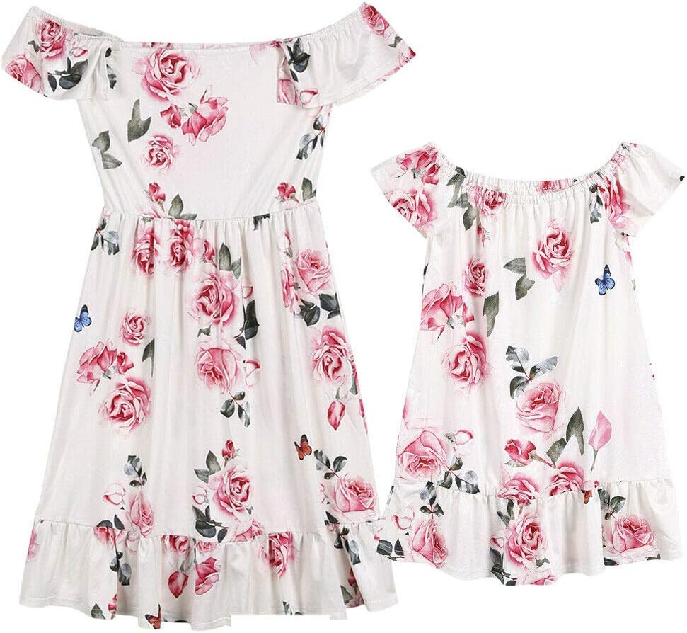runi mo Mommy and Me Family Matching Dress Mother Daughter Floral Holiday Midi Dress