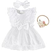 HYHFM Baby Girl Birthday Flower Dress Lace Tulle Dress with 2 Hair Bows Party Clothes Photo Shoot for 0-18 Months