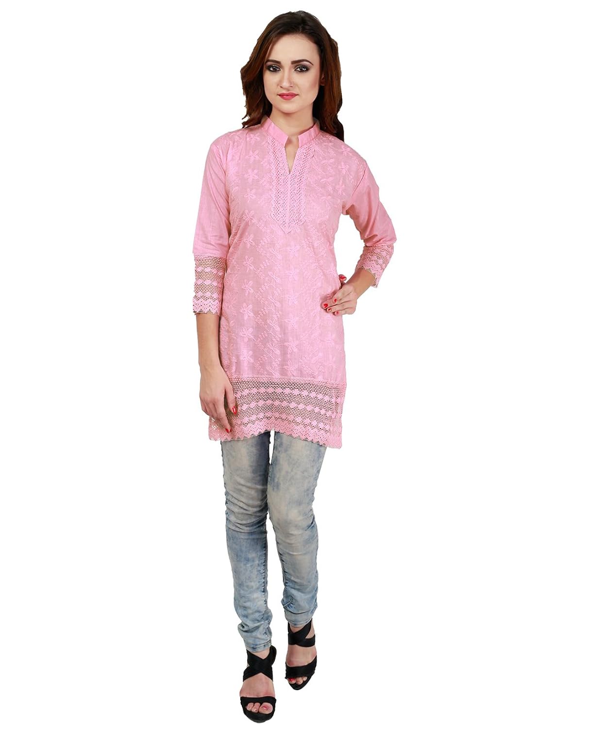 haniya women's cotton chikan embroidered kurta