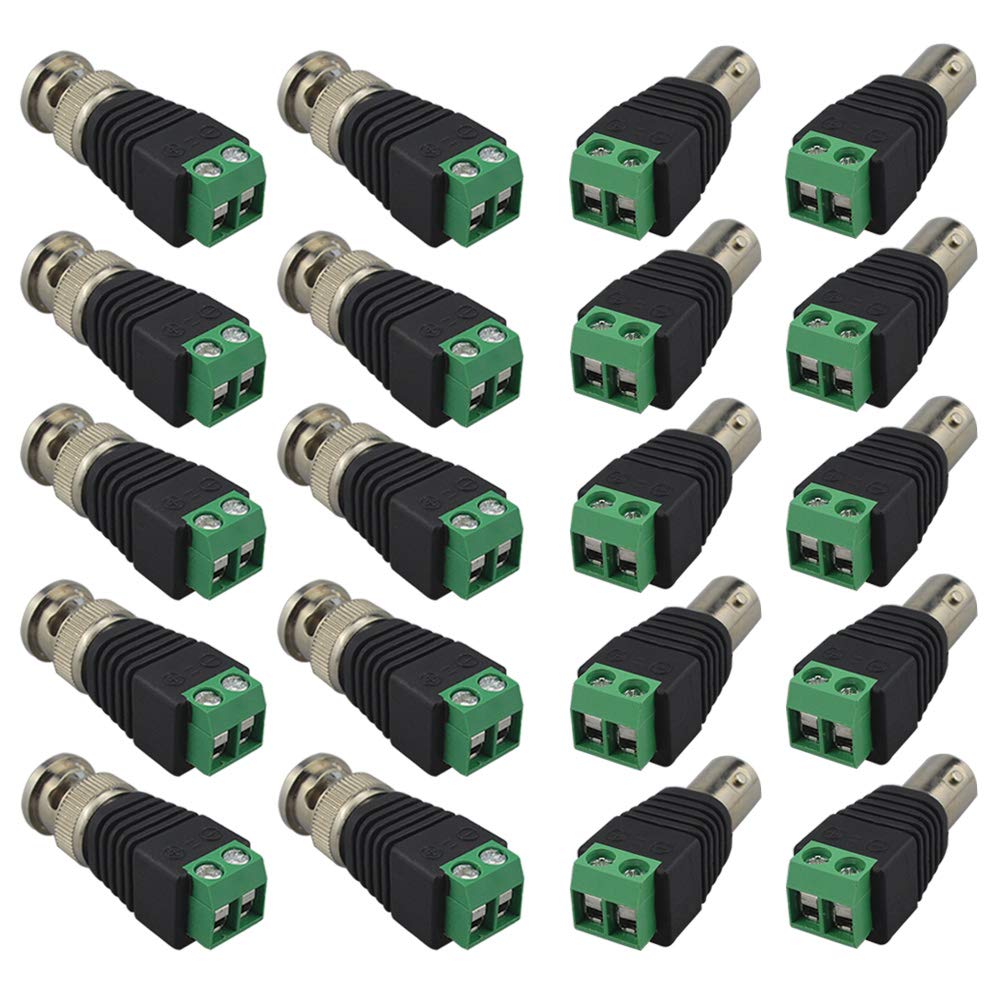 QitinDasen 10 Pairs Premium BNC Video Balun Connector, BNC Male Plug & Female Socket Screw Terminal Block Adapter, Solderless Screw Terminal for Coax Cat5 Cat6 to CCTV DVR TV Video Camera