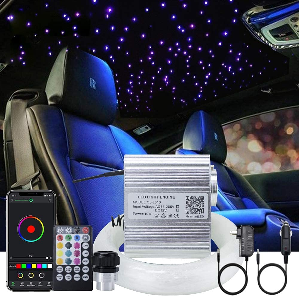Callsky LED Fiber Optic Ceiling Light Kit 10W, Twinkle APP/Remote Control Starlight, 300pcs*0.03in*9.8ft, RGBW Music Activated Engine Driver+ Fiber Cables, Decor for Bedroom livingroom car roof