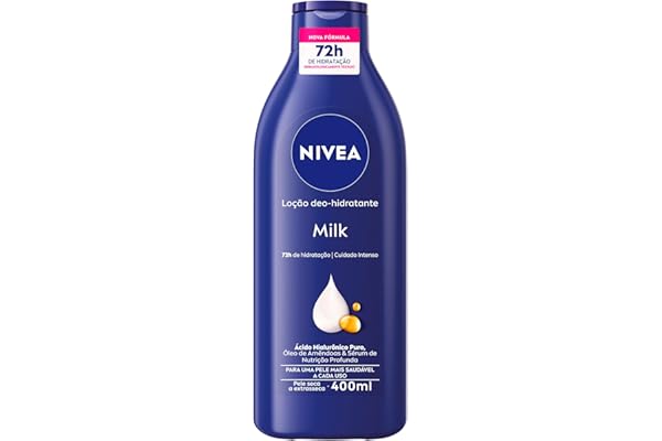 NIVEA Loção Deo-Hidratante Milk 400ml, Hidratação Profunda 72h, Hialurônico Puro, Corporal, Pele Seca e Extrasseca