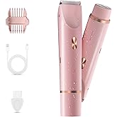 Bikini Trimmer for Women, 2 in 1 Electric Razor & Bikini Shaver for Womens IPX7 Waterproof Body Hair Trimmer and Facial Hair Remover,Pink