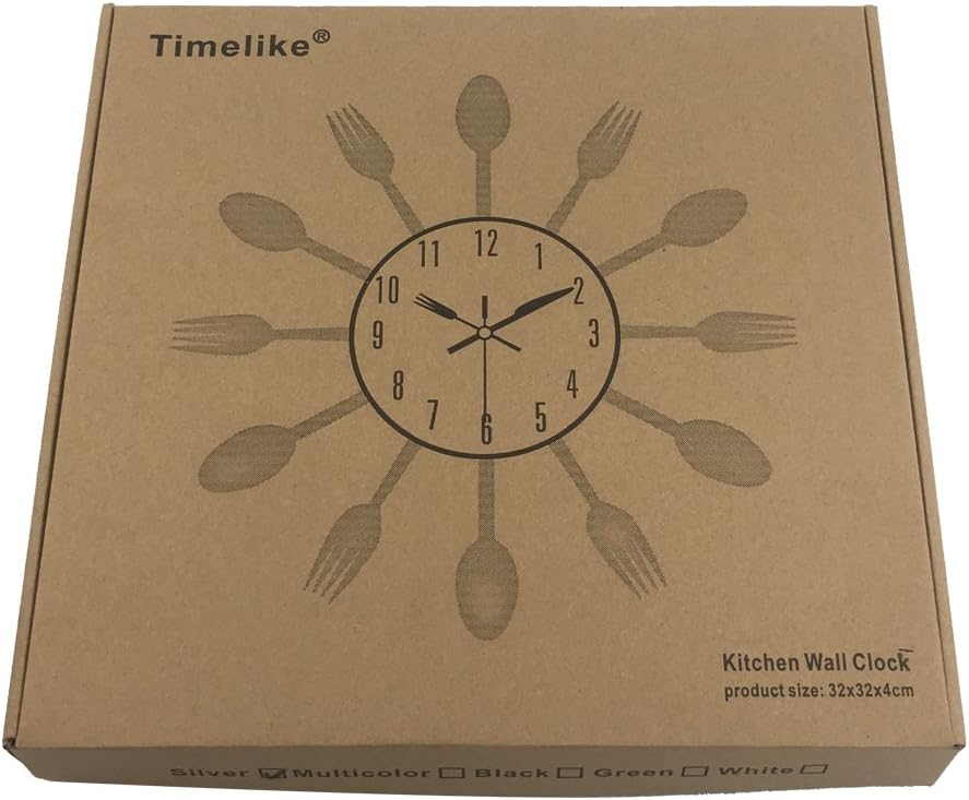 Timelike Kitchen Wall Clock, 3D Removable Modern Creative Cutlery Kitchen Spoon Fork Wall Clock Mirror Wall Decal Wall Sticker Room Home Decoration (Sliver): Home & Kitchen