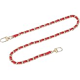 uxcell Purse Chain Strap, 24" Leather Iron Flat Chain Strap Handbag Chains Purse Straps with Buckles for Shoulder Bags Replacement Strap (Red Strap + Gold Chain)