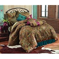 HiEnd Accents San Angelo Western Comforter Set with Teal Bedskirt, King