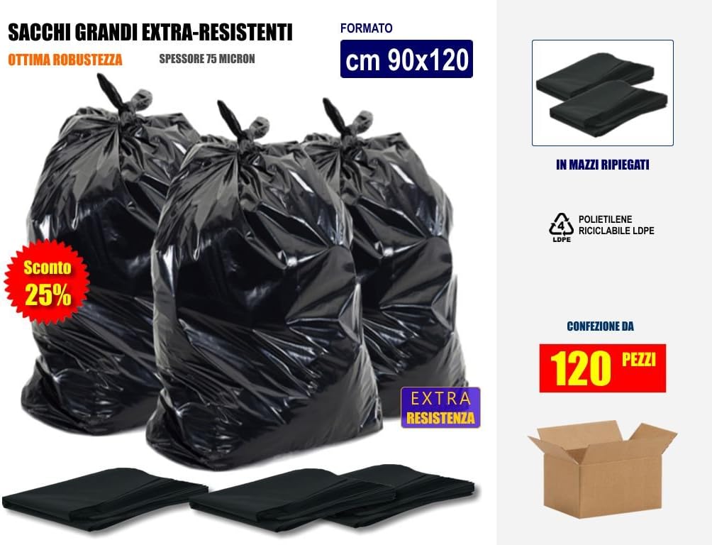 Offer 10 discount Black Bin Bags Large and durable 90 x 120 cm (120 L