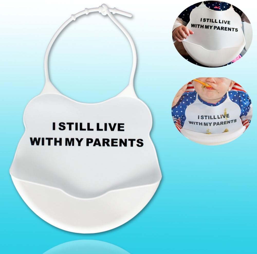 Funny Baby Bib | Eco Friendly with Food Catcher | Waterproof Food Grade Silicone | For Babies Toddlers Kids | white