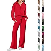 Sweatsuits Women 2 Piece Outfit Comfort Athleisure Sets Half Zip Pullover Wide Leg Sweatpants Set Matching Sweatsets