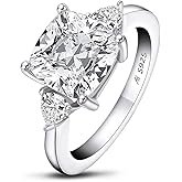 AINUOSHI Engagement Ring, 5.5-6 Carats Cushion/Radiant Cut, 925 Sterling Silver, Imitation Diamond Cubic Zirconia CZ 3-Stone, Anniversary Wedding Ring, Christmas Gift, Jewelry Box Packed