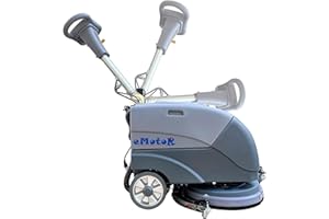 E-MOTOR 15'' Foldable Walk Behind Hand Push Floor Scrubber Machine for Industrial Commercial Use, Upgrade Automatic Water Flow, Machine Size 32"X18"X25"(Gray)