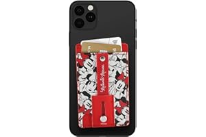 IJOY Disney Phone Wallet Stick On- Cell Phone Wallet Card Holder Stick On- Adhesive iPhone Holder Grip with Built in Finger Strap- Doubles as a Kick Stand for Your Phone (Minnie Faces- Red)