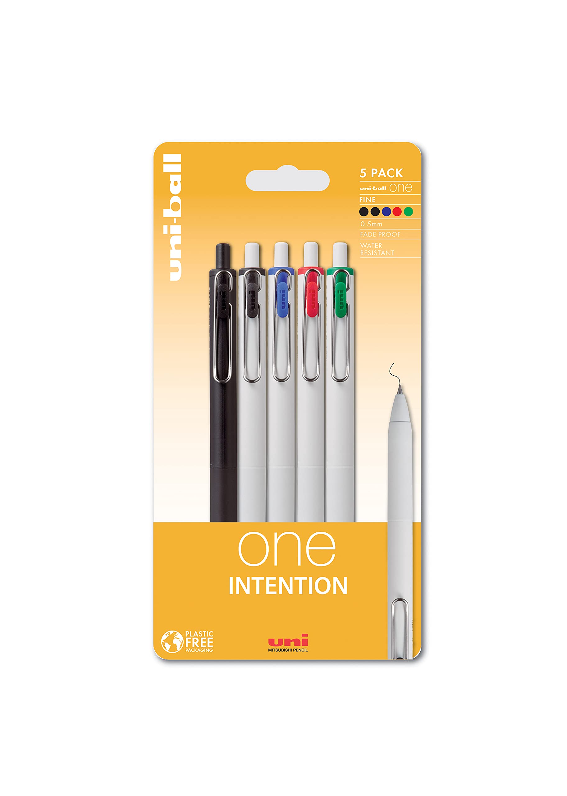 uni-ball On Point One Intention Retractable Gel Ink Pens, 0.5mm Premium Rollerball Tip, Ultra Smooth Handwriting, Perfect Contemporary Compact Design (Pack of 5) UMN-S-05