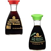 Kikkoman Soy Sauce Variety Pack, One Regular and One Low Sodium, Dispenser Bottles, Use on Variety of Foods and No Preservatives (Pack of 2)