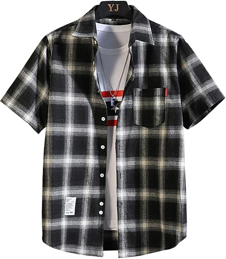 Amazon チェックシャツ メンズ シャツ 半袖 大きいサイズ カジュアル 夏 シャツ ネルシャツ ｙシャツ3 ブラックl 日本s シャツ 通販