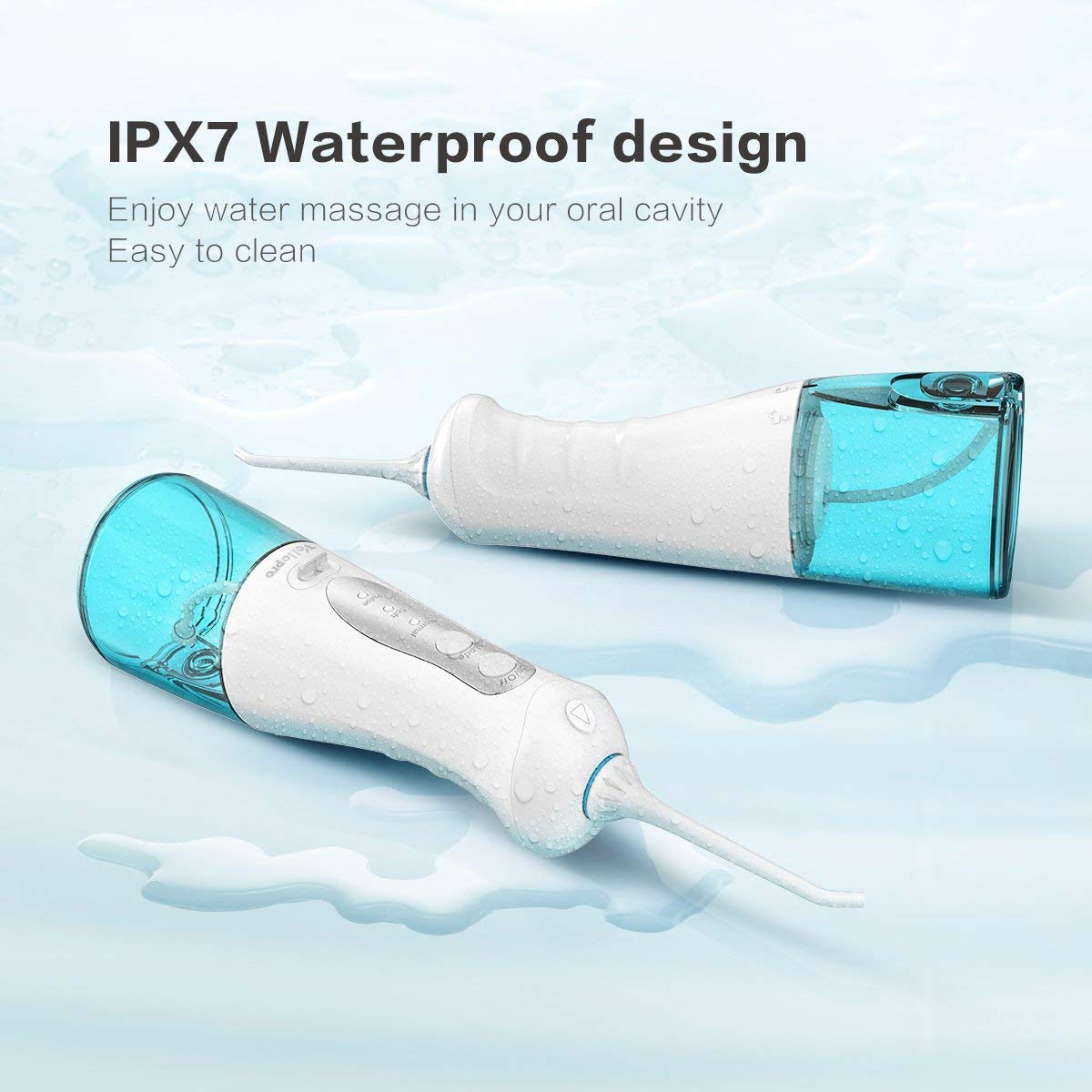 Vellepro Cordless Water Flosser Portable Dental Oral Irrigator USB Rechargeable With Professional 3 Modes & 4 Jet Tips Teeth Cleaner & Tips Box IPX7 Waterproof for Home and Travel