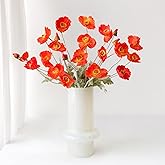ZYTUYO 6PCS Dark Orange Poppy Flowers Artificial Silk Faux Poppies Bouquet with Long Stems for Outdoor Indoor Home Kitchen Halloween Fall Decor