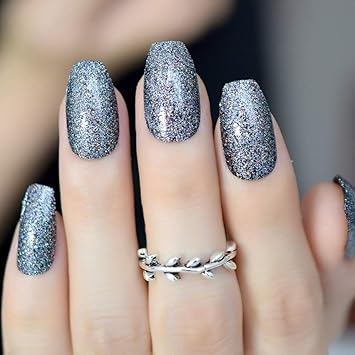 Amazon Com Glitter Slice Coffin Fake Nail Art Dark Pink Square