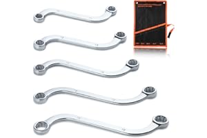 SPEEDWOX 5Pcs Metric S-Shaped Wrench Set with Double 12-Point Box Ends with Roll-Up Pouch, 10mm to 19mm, S-Style Spanner Doub