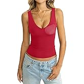 EasyGala Womens Padded Double Lined Tank Tops Basic Deep V Neck Sleeveless Tops Sexy Fitted Shirts Summer Outfits