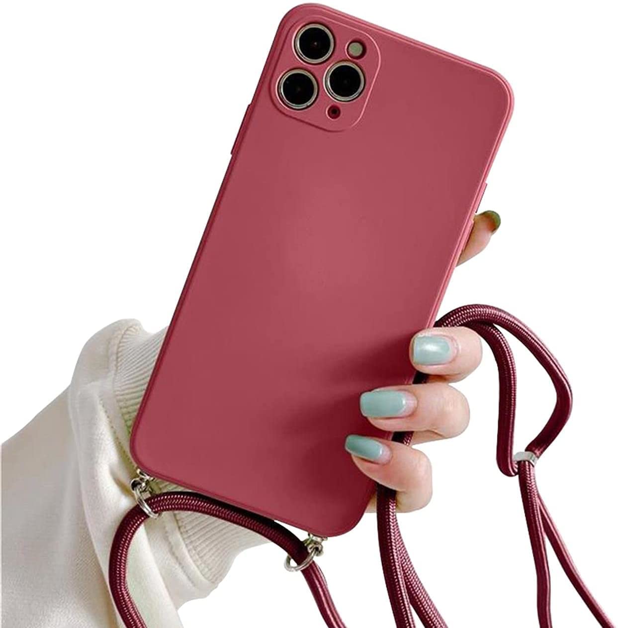 Galful Mobile phone chain for iPhone 14 pro 6.1", silicone case with lanyard smartphone necklace protective bumper with strap shockproof lanyard case cover wine red