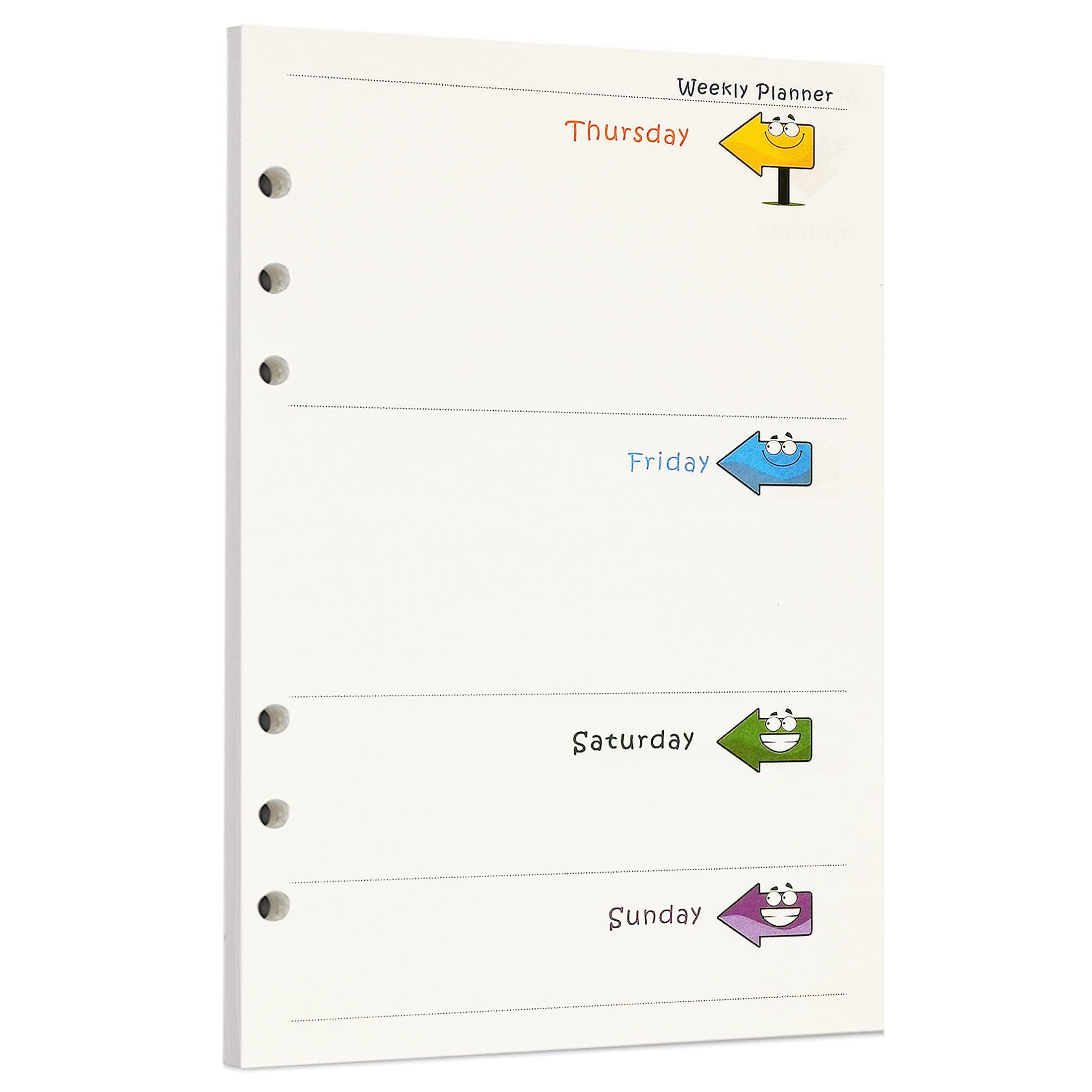 Zelten 40 Sheets 80 Pages Colorful Loose Leaf Punched Paper Refills Paper for 6 Hole Binder Personal Organizer Diary Notebook Refillable Planner (A5, Arrow Weekly Planner) — image 1