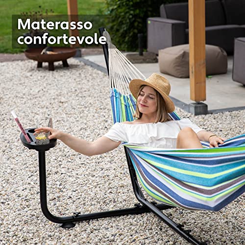 Vita5 Hammock with Stand - Adjustable Frame 290-330cm - Large 80% Cotton 20% Polyester Hammock for Garden, Patio, Balcony and Camping - Portable with Carry Bag
