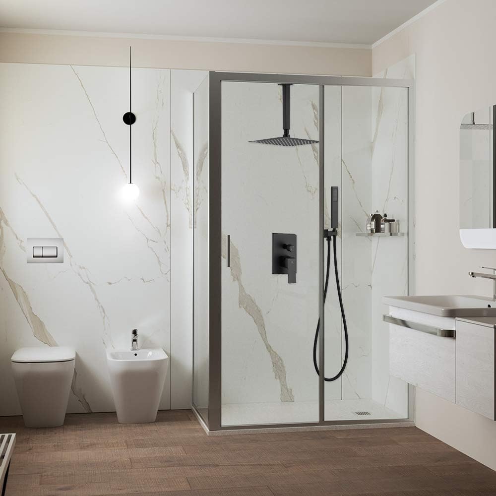 HOMELODY Ceiling Shower Head System, Matte Black Shower Faucet Rough-in Valve Body with Rain Shower Head and Handheld Shower Head Combo - - 