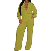 Casual 2 Piece Dressy Outfit for Women Long Sleeve Button Down Shirt Wide Leg Pants Loungewear Matching Sets