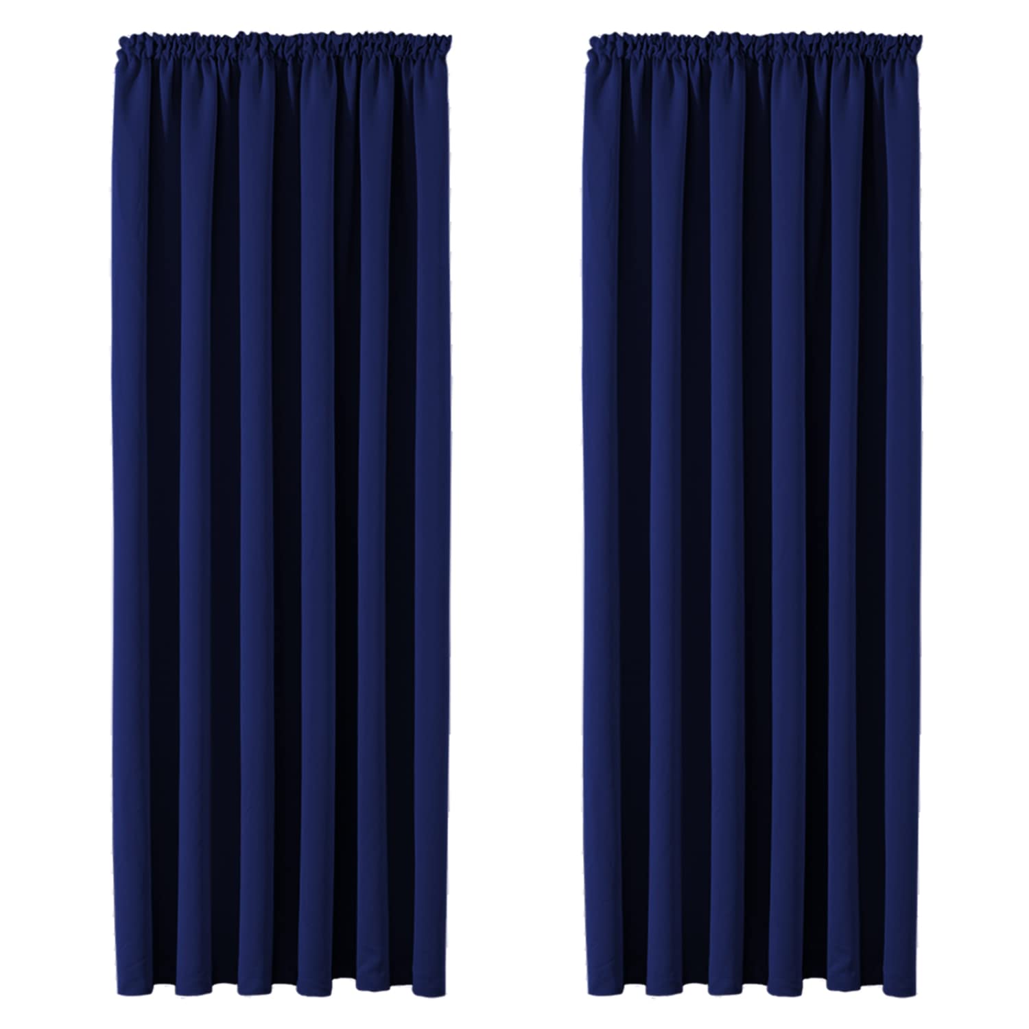Aspire Homeware Blackout Curtains for Bedroom - Pencil Pleat Black Out Living Room Curtains 46 x 54 inch Drop Super Soft Thermal Insulated Short Kitchen Curtain Pair Panel with Tiebacks, Navy — image 1