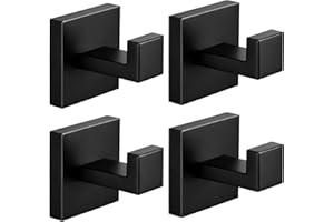 Towel Hooks,SUS304 Stainless Steel Towel Hook Anti-Rust,4 Pack Modern Matte Black Towel Hooks for Bathroom,Heavy Duty Square 