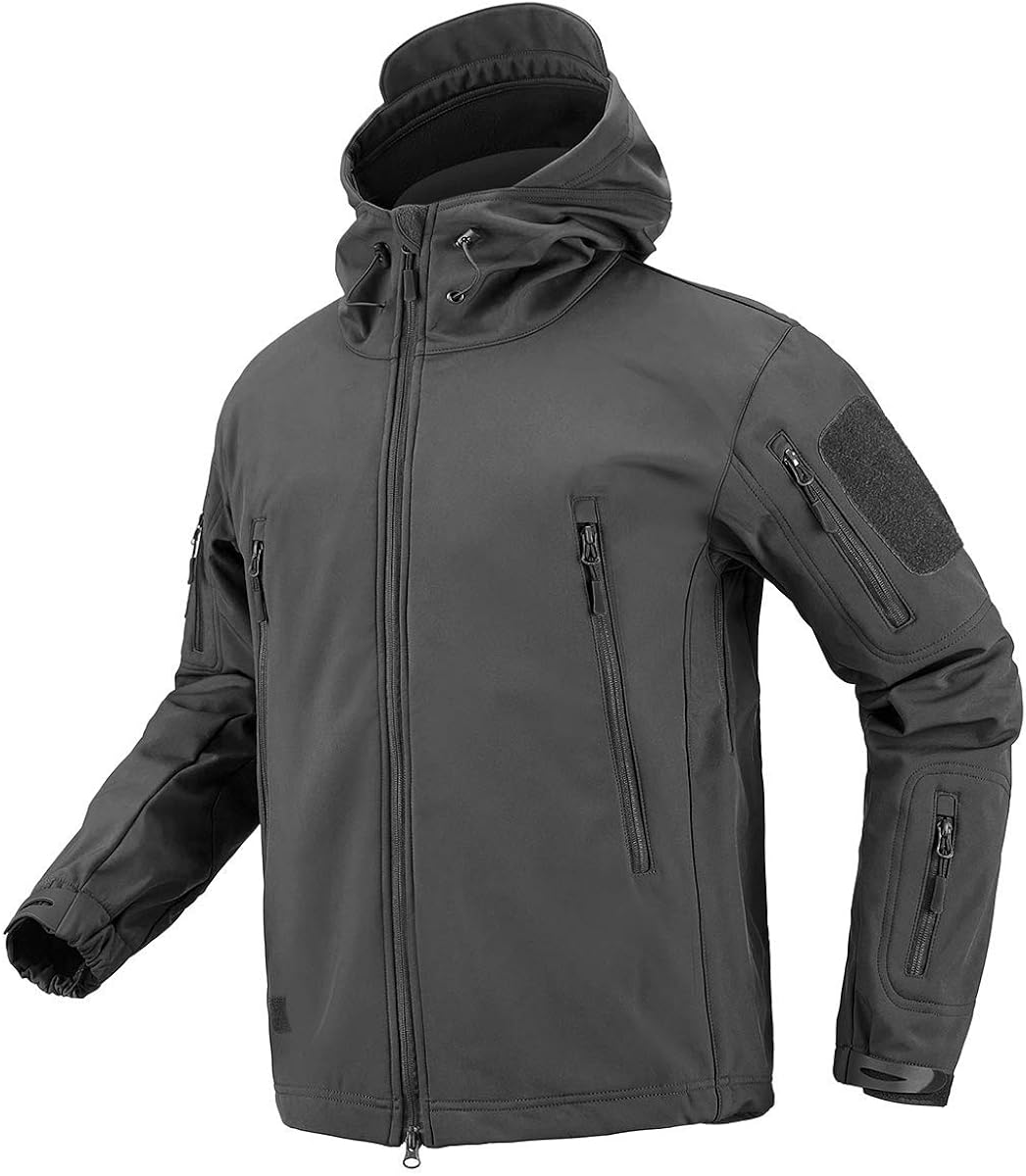 CARWORNIC Men's Outdoor Waterproof Soft Shell Hooded Tactical Jacket Warm Fleece Military Hiking Jacket: Clothing