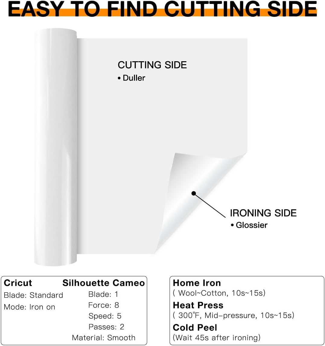 Heat Transfer Vinyl White HTV Rolls - 12" x 20ft White Iron on Vinyl for Cricut & Silhouette Cameo, White HTV Vinyl for Shirts - Easy to Cut & Weed for DIY Heat Vinyl Design: Arts, Crafts & Sewing