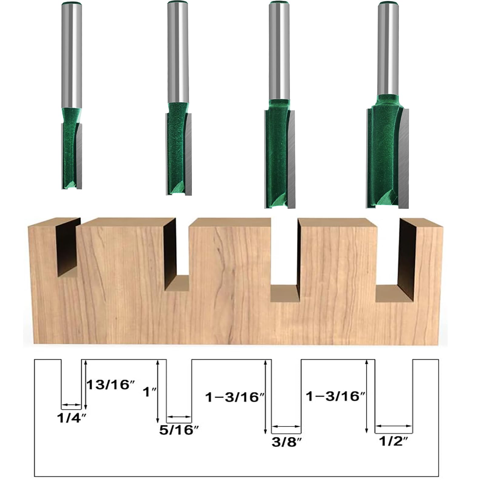 Mua Plus Double Flute Straight Router Bit Set, 1/4 Inch Shank. Cutting ...