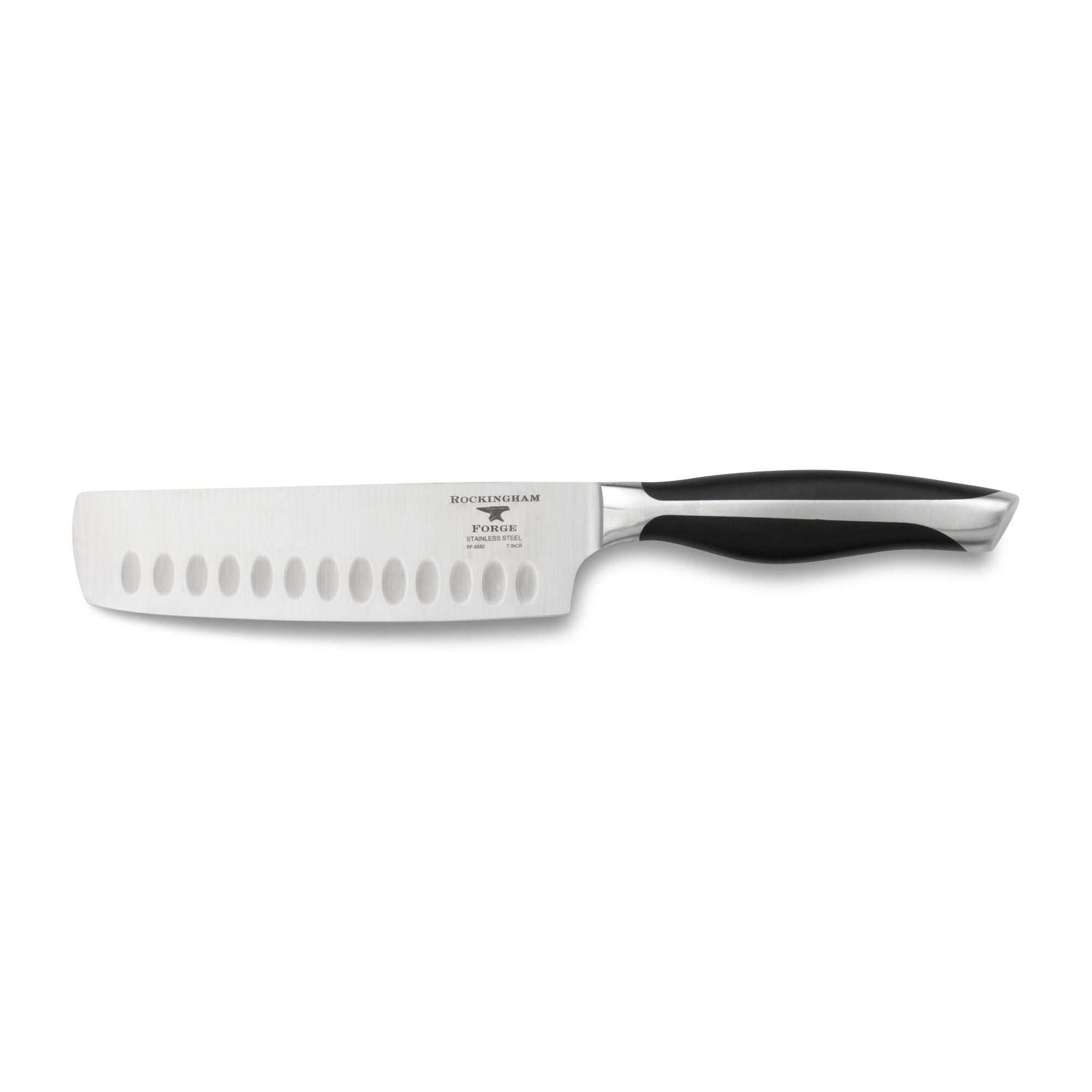 Rockingham Forge Essentials 5500 Series Nakiri Knife with Black POM Handles, Stainless Steel Blade, 7