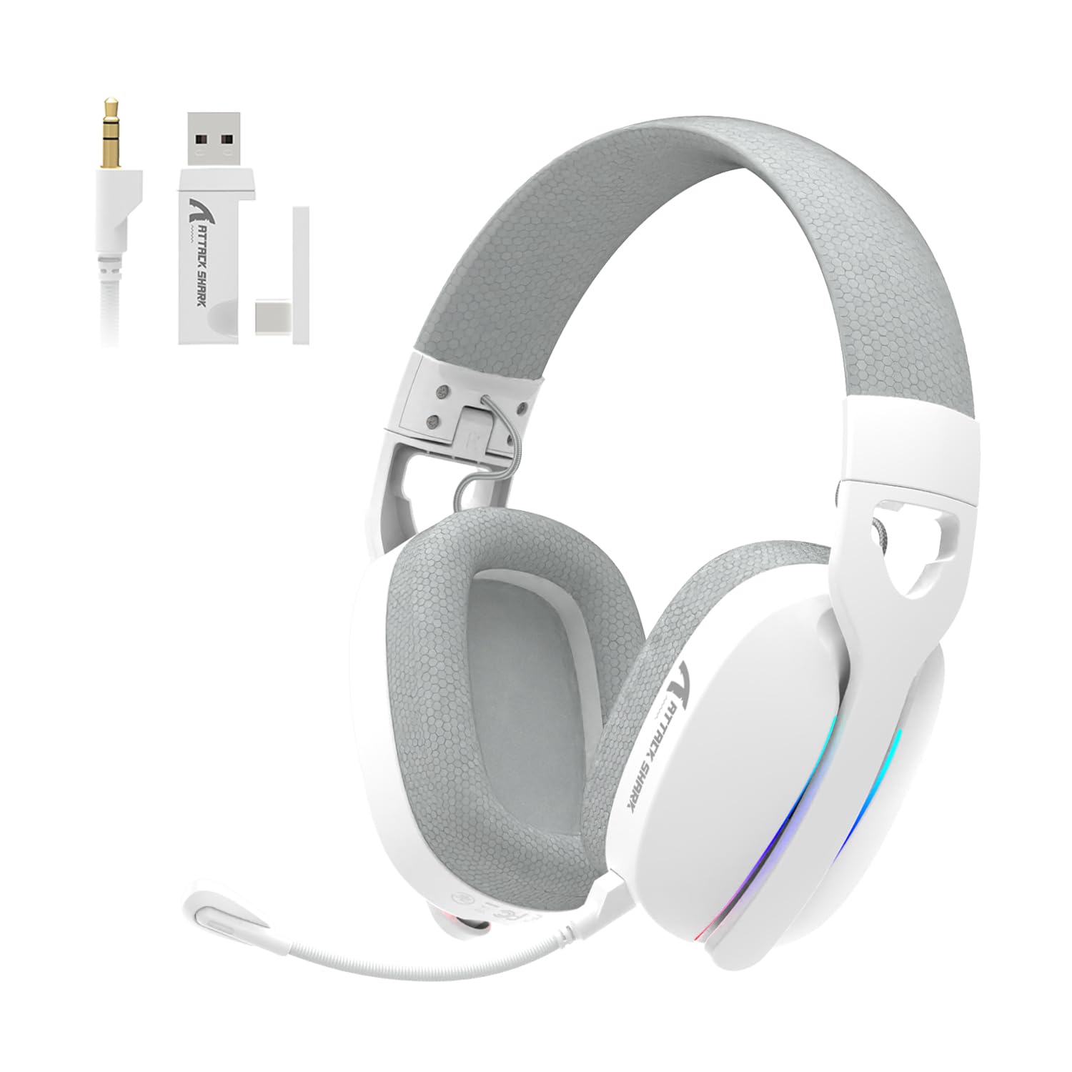 ATTACK SHARK L90 Ultra-Light Wireless Headset,RGB,Foldable,Triple- Mode-2.4Ghz/Bluetooth/Wired Gaming Headphone with mic,40mm Driver,7.1 Surround Sound,for Xbox/PS4/PS5/PC Customize via Software-White