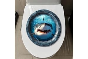Iprokiu Funny Animal Toilet Seat Cover Sticker Waterproof Shark Dolphin Toilet Seat Lid Decal 3D Bathroom Decoration Turtle Dinosaur Wall Sticker (Shark)
