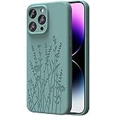 OAOA Magnetic Engraved Case Compatible with iPhone 15 Pro, Compatible with Magsafe, Camera All-Round Protection, Slim Liquid Silicone Phone Case for Women Girls, Midnight Green Flower