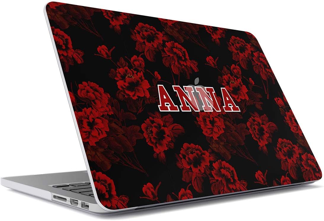 Personalized Slim Plastic Hard Case Cover Compatible With, Macbook Air 13 Inch Model: A1466, A1369 Custom Name Surname Letter Text Initial Customized Red Roses Flowers Floral Blossoms Unique