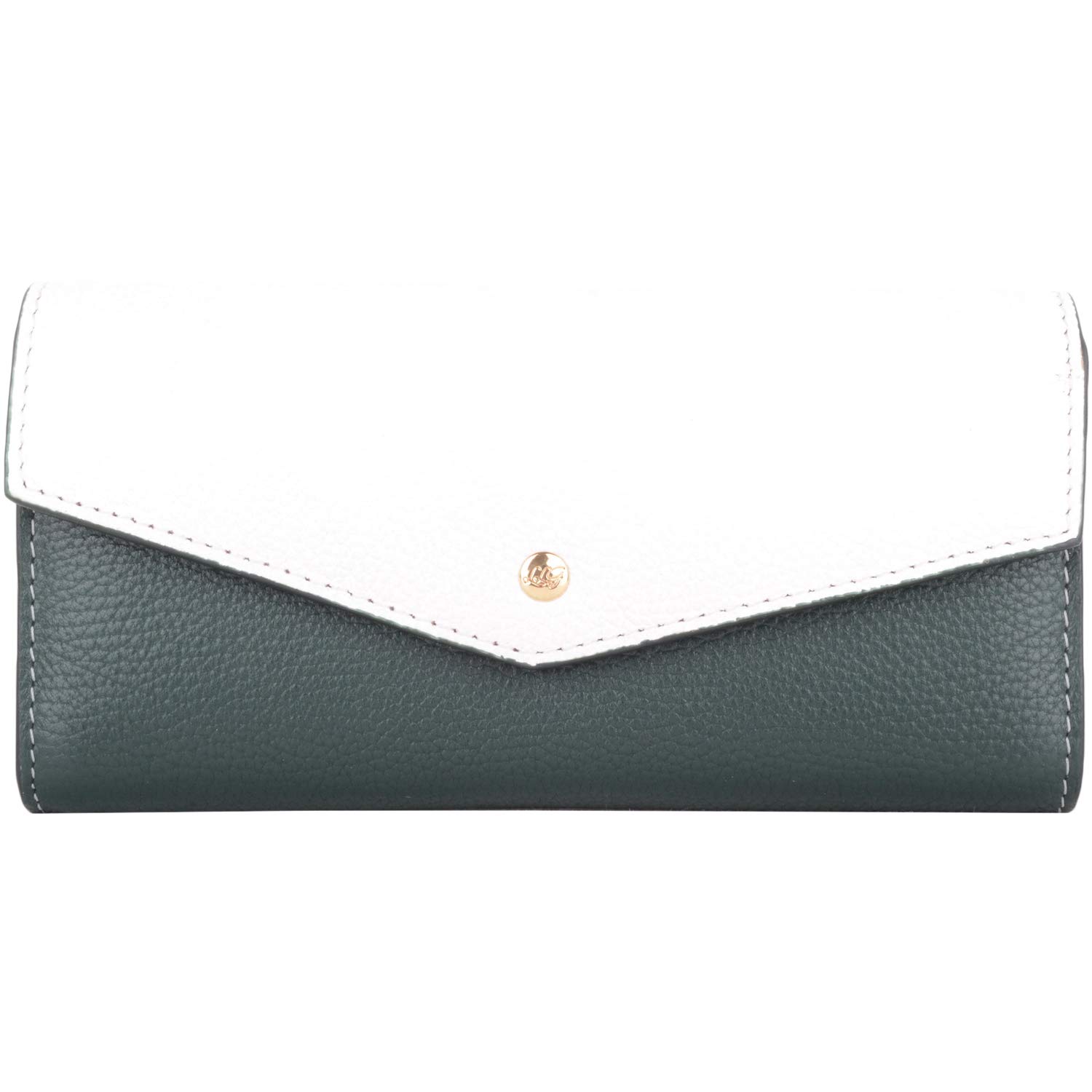 Womens Leather RFID Envelope Style Flap Over Money Credit Card Purse with Pebble Effect - Green/White