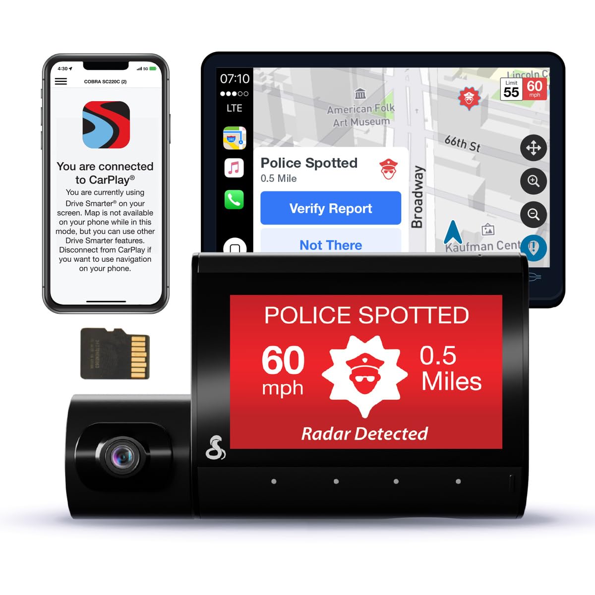 Photo 1 of *** PARTS ONLY *** Cobra Smart Dual View Front and Cabin Dash Cam (SC 220C) - QHD 1440P Resolution, 360 Alerts, Parking Live View, Incident Reports, Emergency MayDay, 16 GB SD Card Included, CarPlay & Android Auto