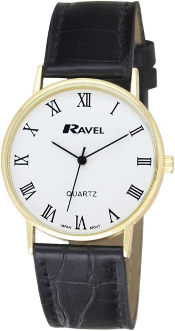 Ravel Unisex Classic Everyday Watch Black/Gold Tone/Numeral Index