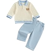 Giraropa Toddler Baby Boy Clothes Bear Embroidery Sweater Sweatshirt Long Sleeve Sweatsuit 2Pcs Pant Set Fall Winter Outfits