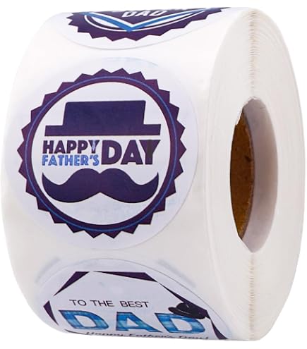 Happy Father's Day Circle Stickers - 2 Inch Diameter, 500 Count Roll, For Gift Wrapping & Envelopes