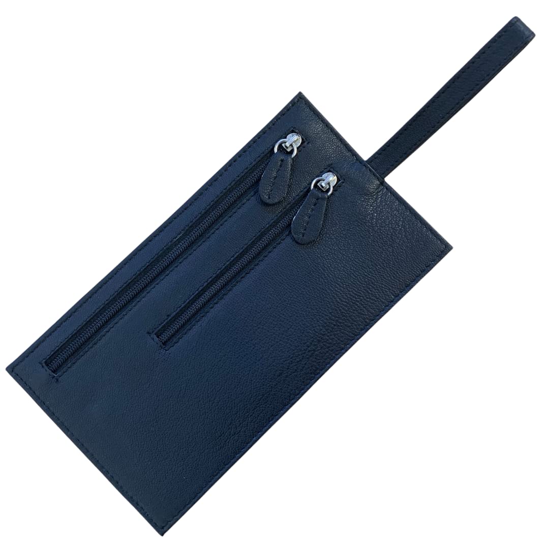 Black Genuine Soft Leather Security Wallet Pouch with Belt Loop EMV110 (Black)