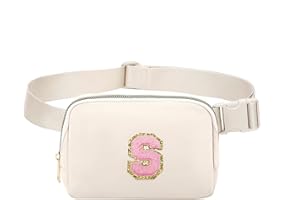 FEIBOON Belt Bag Fany Pack Crossbody Waist Bag with Initial Letter Patch for Women Teen Girl Gift,Bum Purse Punch for Workout Shopping Travel Hiking (Beige-S)