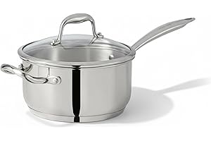 Lagostina Ambiente, Stainless steel 8-in/3qt Saucepot, Stainless Steel pot with tempered glass lid, riveted handles, Inductio