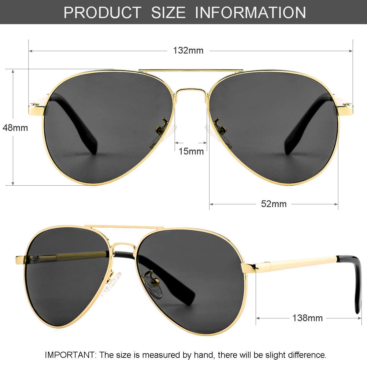 Gleyemor Polarized Aviator Sunglasses for Small Face Women and Men, 52MM Small Aviators 100% UV Protection
