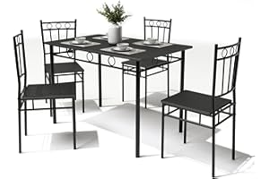 AMICLIBER 5-Piece Kitchen Dining Set, Compact Mid-Century Modern Dining Table and Chairs Sets, Kitchen Dinette Table Sets with Wooden Table Tops and Metal Legs for Home,Apartment, Black
